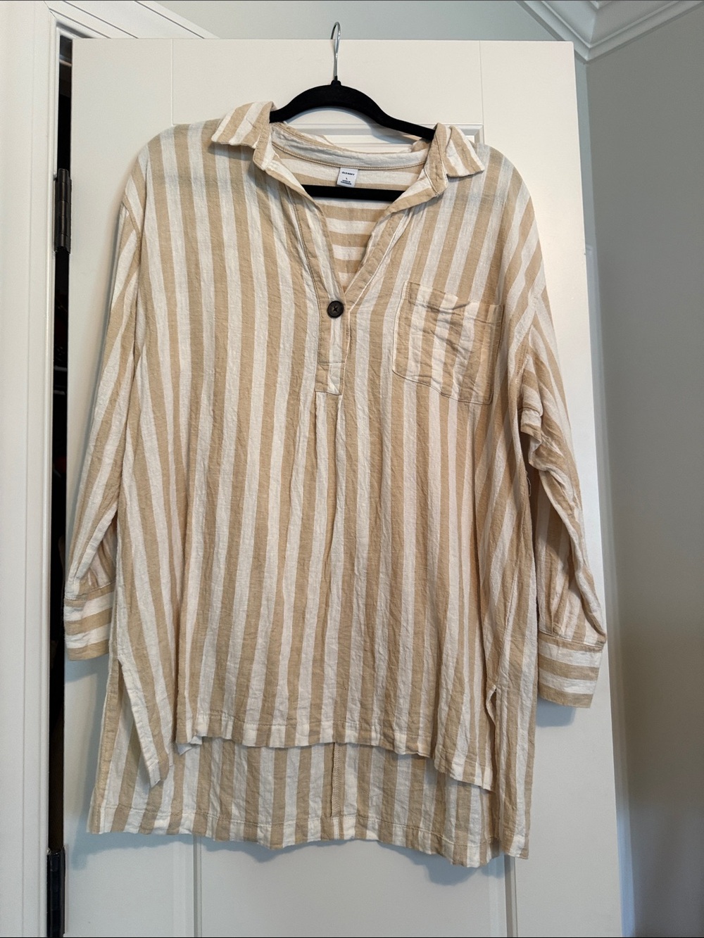 Old Navy Beige and White Striped Casual Tunic